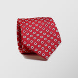 Φαρδιά γραβάτα | μεταξωτή σε κόκκινη βάση με μικρό φλοράλ σχέδιο σετ με μαντηλάκι