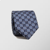 Φαρδιά γραβάτα | 100% μετάξι σε μπλέ τόνους με γεωμετρικό ρετρό σχεδιασμό