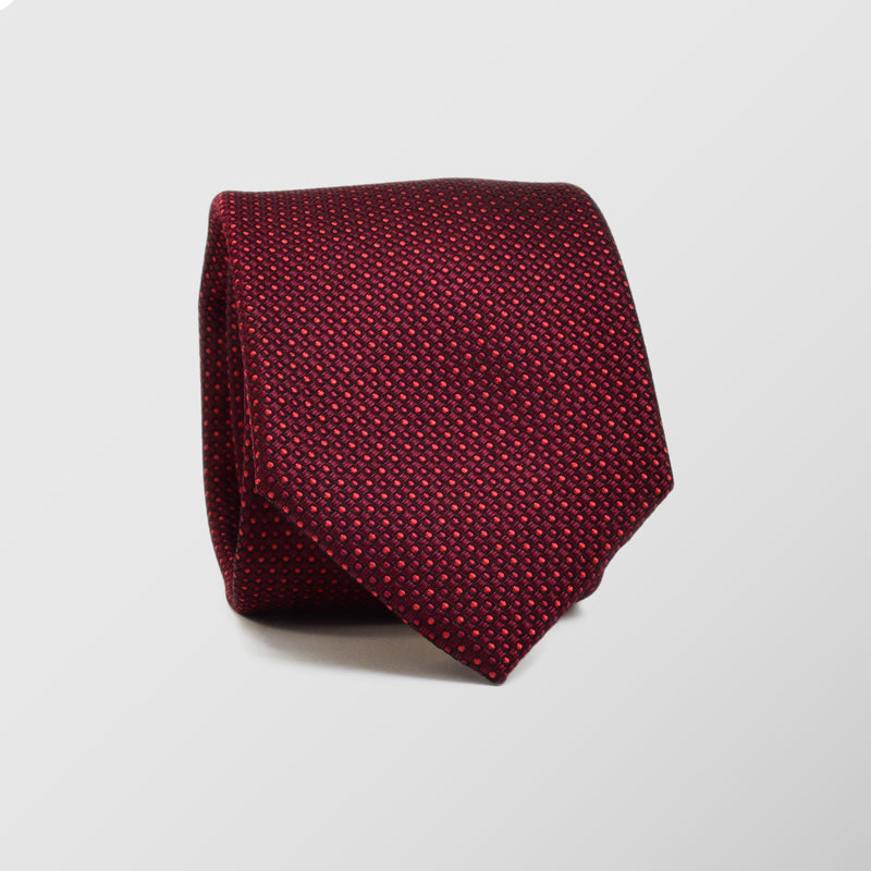 Φαρδιά γραβάτα | 100% μετάξι σε μπορντό / κόκκινους τόνους με μικρό σχεδιασμό τύπου πουα