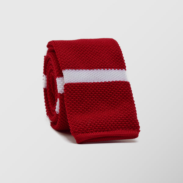 Πλεκτή Γραβάτα | σε κόκκινη απόχρωση με λευκό οριζόντιο ριγέ σχεδιασμό