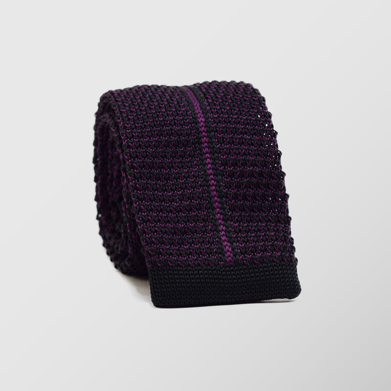 Πλεκτή Γραβάτα | σε μοβ απόχρωση με κάθετο ριγέ σχεδιασμό
