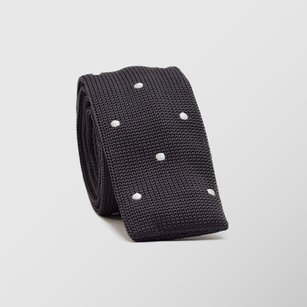 Πλεκτή Γραβάτα | σε γκρί απόχρωση με λευκό πουά σχεδιασμό