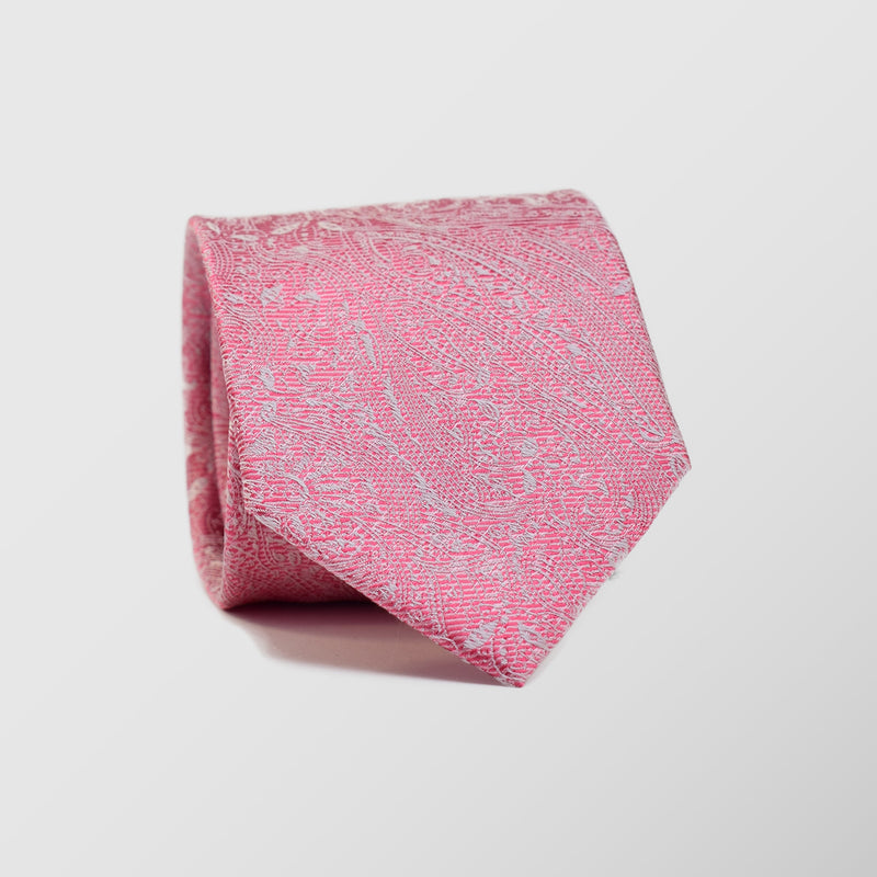 Φαρδιά γραβάτα | σε ροζ βάση με λαχούρι σχεδιασμό τόνο στο τόνο σετ με μαντηλάκι