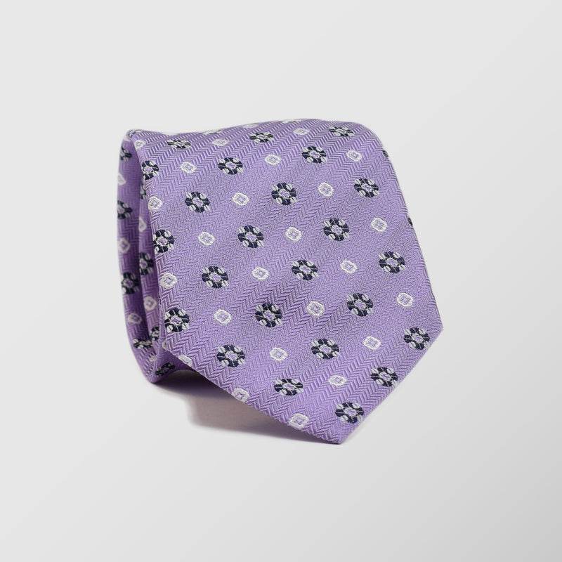 Φαρδιά γραβάτα | σε μοβ βάση με ρετρό σχεδιασμό  σετ με μαντηλάκι