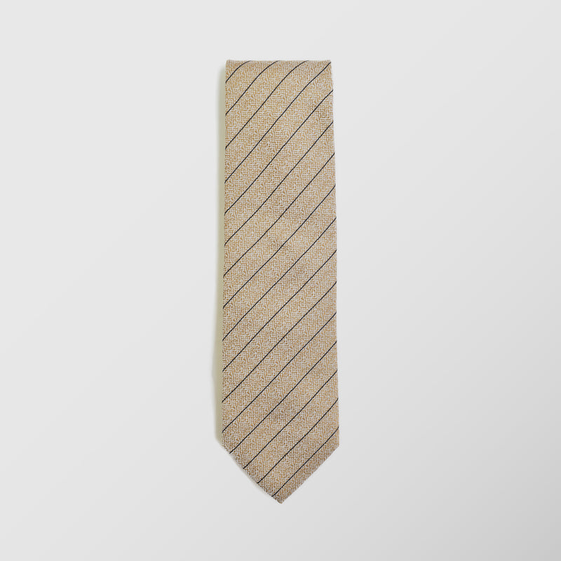 Φαρδιά γραβάτα | σε μπεζ χρυσή βάση με ανάγλυφο και διαγώνιο ριγέ σχεδιασμό