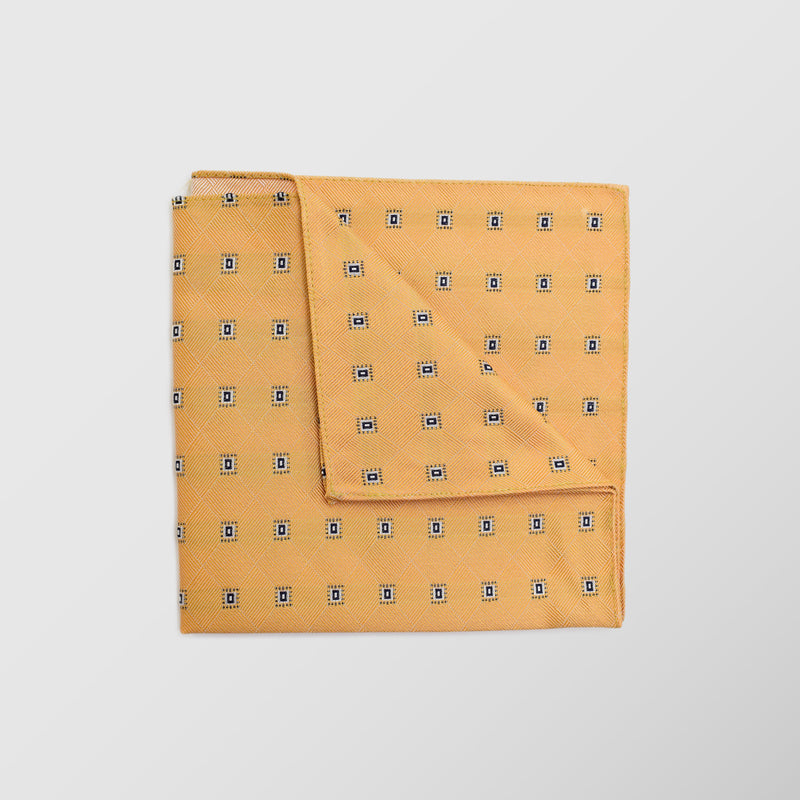 Φαρδιά γραβάτα | σε κίτρινη βάση με ρετρό σχεδιασμό σετ με μαντηλάκι
