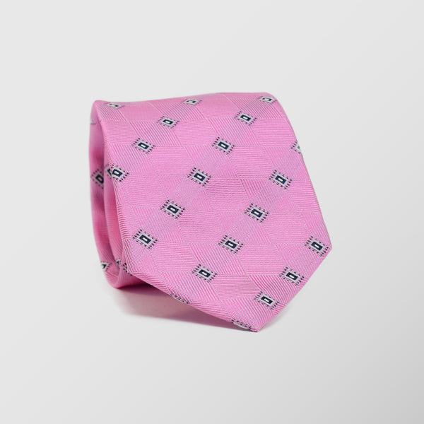 Φαρδιά γραβάτα | σε ροζ βάση με ρετρό σχεδιασμό σετ με μαντηλάκι