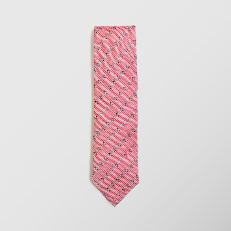 Φαρδιά γραβάτα | σε κοραλί και λευκή ύφανση με μικρό ρετρό σχεδιασμό σετ με μαντηλάκι
