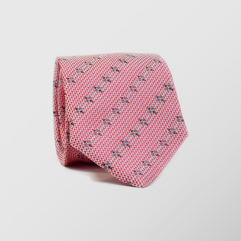 Φαρδιά γραβάτα | σε κοραλί και λευκή ύφανση με μικρό ρετρό σχεδιασμό σετ με μαντηλάκι