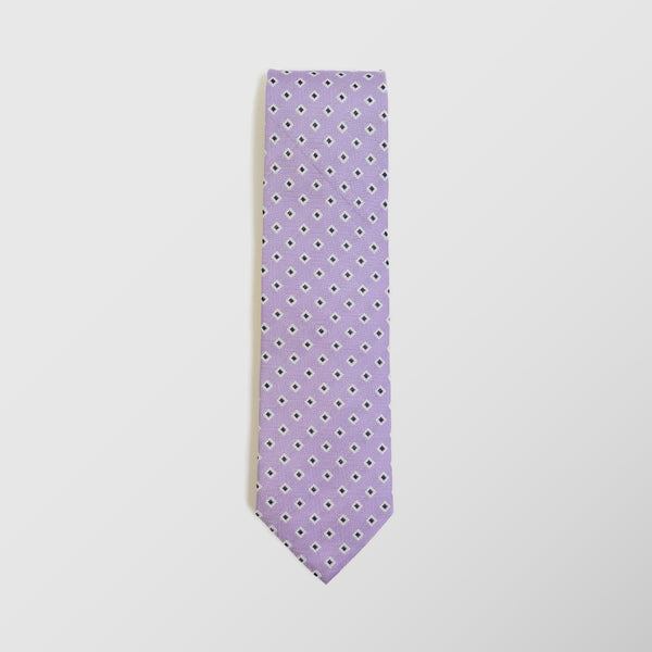 Φαρδιά γραβάτα | σε μοβ βάση με λευκό και μπλέ μικρό σχεδιασμό