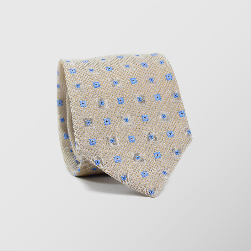 Φαρδιά γραβάτα | σε μπέζ βάση με σιελ λεπτομέρεια σετ με μαντήλι