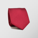 Φαρδιά γραβάτα | 100% μετάξι σε σκούρα κόκκινη βάση με μικρό λευκό πουά σχεδιασμό