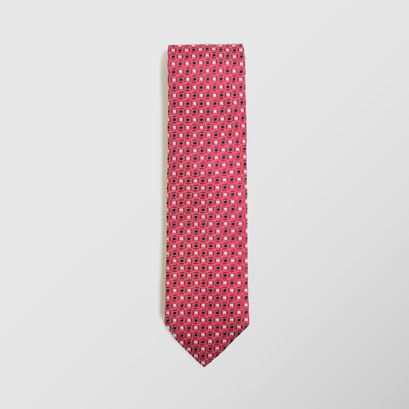 Φαρδιά γραβάτα | σε κοραλί / κόκκινη βάση με μικρό σχεδιασμό σε λευκή και μπλέ απόχρωση
