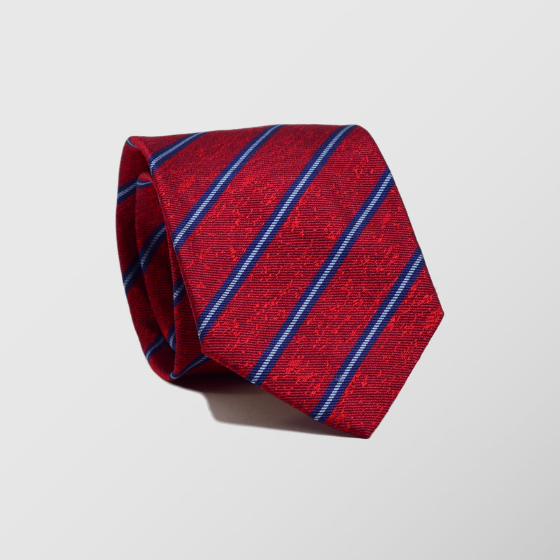 Γραβάτα | μεταξωτή κόκκινη με μπλέ ριγέ σχεδιασμό