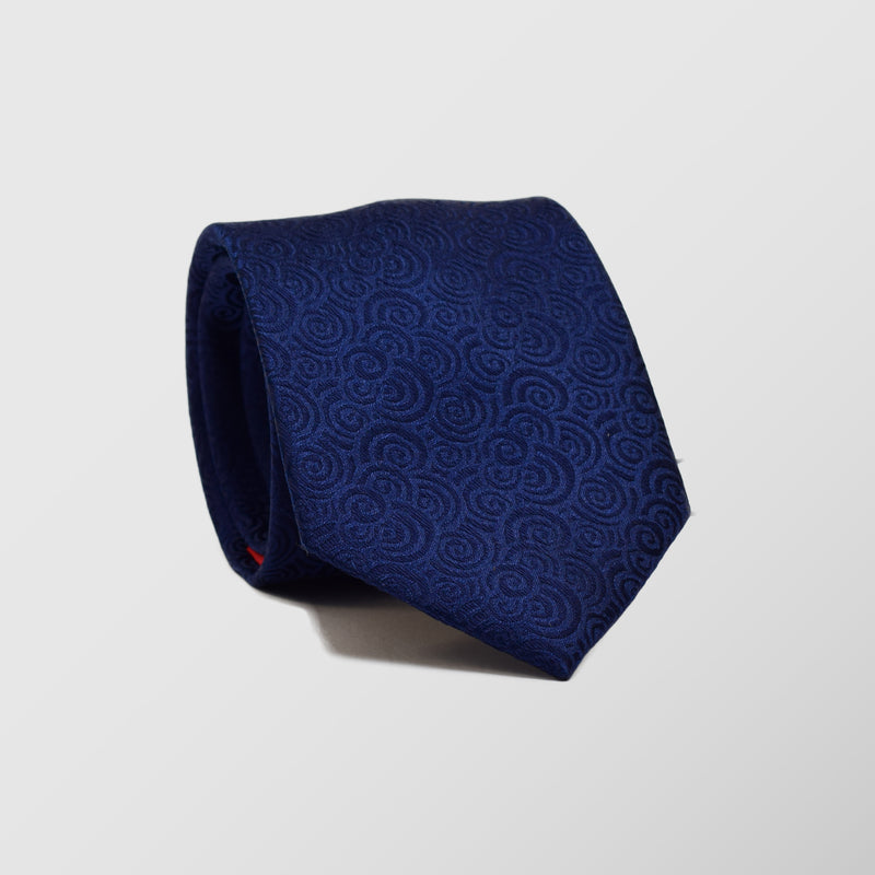 Γραβάτα | μεταξωτή μπλέ με ρετρό σχεδιασμό στην ύφανση, σετ με μαντηλάκι
