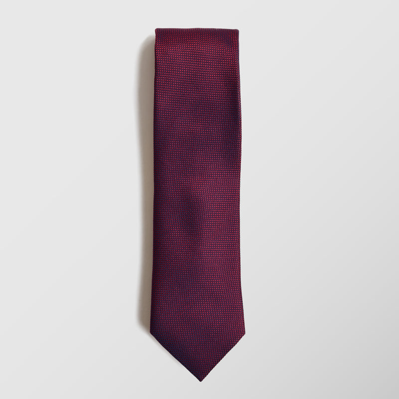 Γραβάτα | μεταξωτή σε μπλέ / κόκκινη απόχρωση με μικρό σχεδιασμό στην ύφανση και σετ με μαντηλάκι