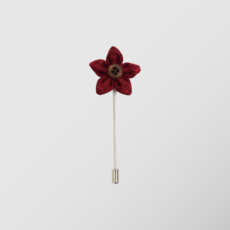 Καρφίτσα για το πέτο | λουλούδι σε κόκκινη / μπορντώ απόχρωση με καφέ κουμπάκι