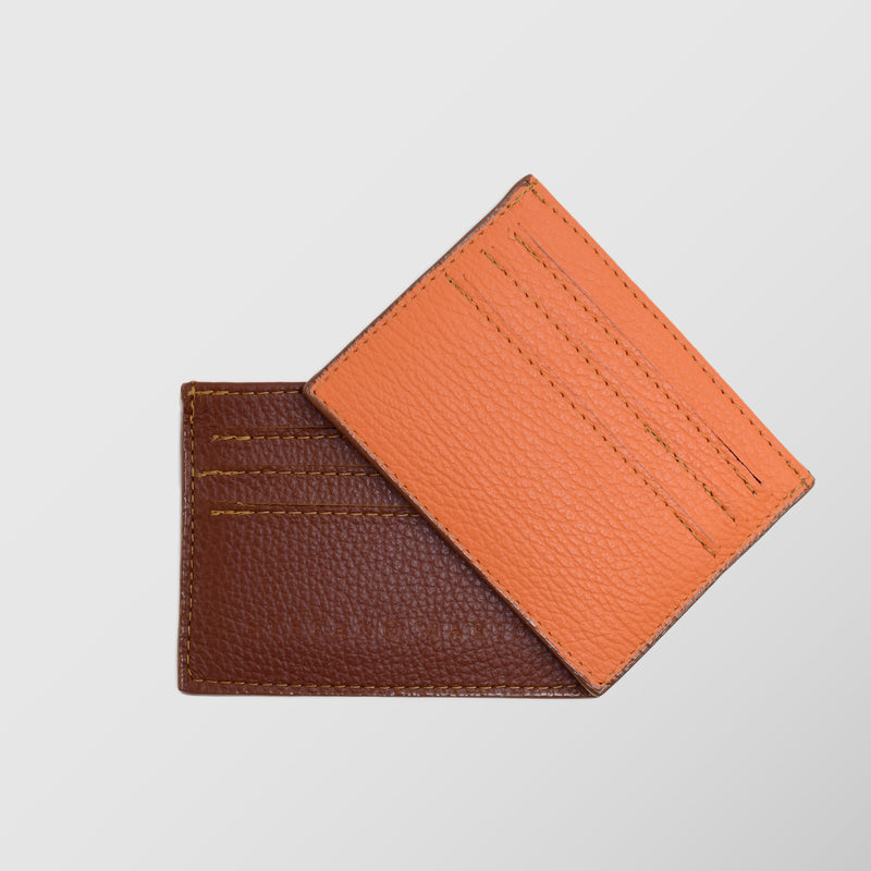 Πορτοφόλι | card holder δερμάτινο δίχρωμο σε ταμπά / πορτοκαλί απόχρωση