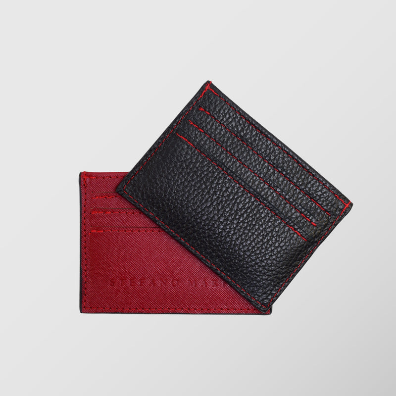 Πορτοφόλι | card holder δερμάτινο δίχρωμο σε μαύρη και κόκκινη απόχρωση