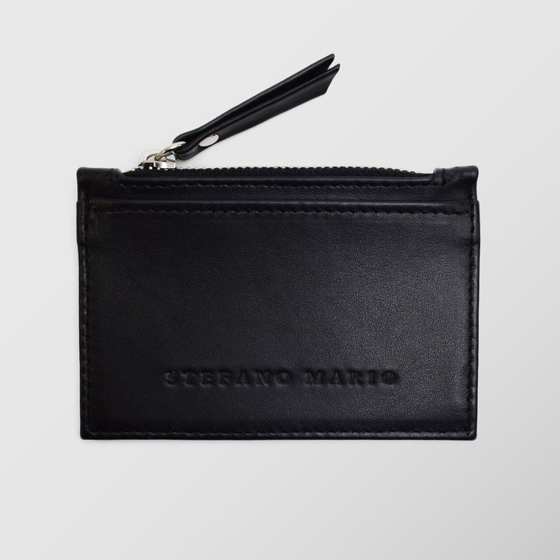 Πορτοφόλι | card holder λείο δερμάτινο μονόχρωμο σε μαύρη απόχρωση με φερμουάρ