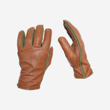 Δερμάτινα γάντια | σε ταμπά απόχρωση με πράσινη λεπτομέρεια και γαζάκι