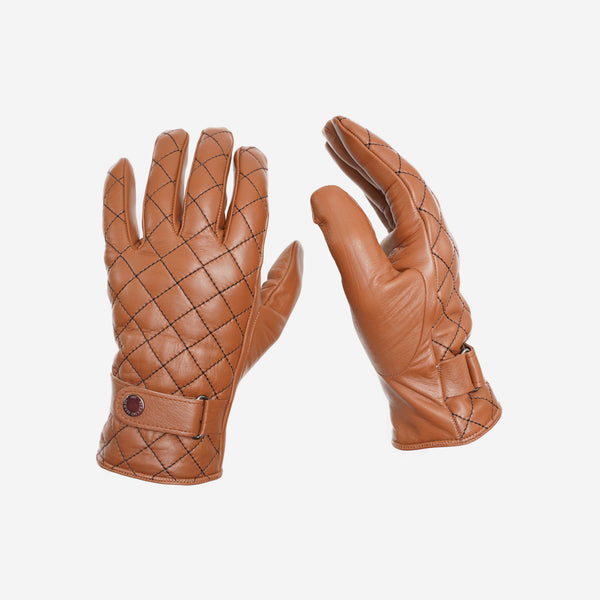 Δερμάτινα γάντια | σε ταμπά απόχρωση με καπιτονέ σχεδιασμό