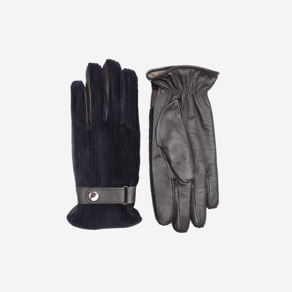 Δερμάτινα γάντια | σε καφέ βάση με μπλέ κοτλέ ύφασμα