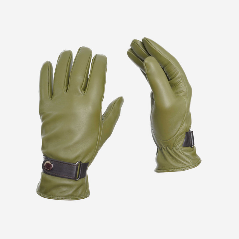 Δερμάτινα γάντια | σε πράσινη απόχρωση με καφέ λεπτομέρεια