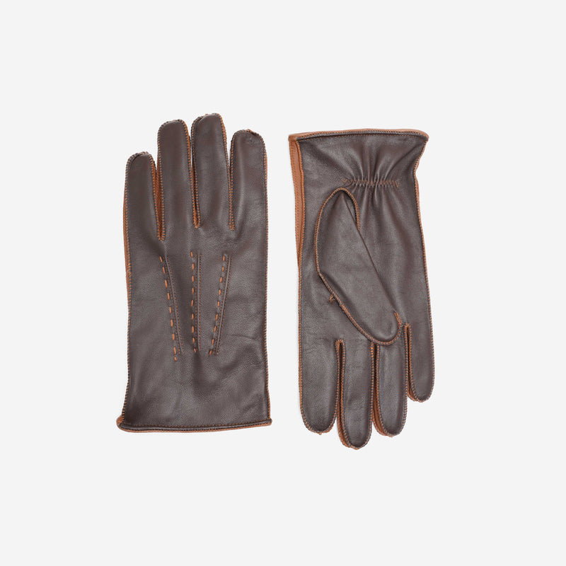 Δερμάτινα γάντια | σε καφέ απόχρωση με ταμπά λεπτομέρεια