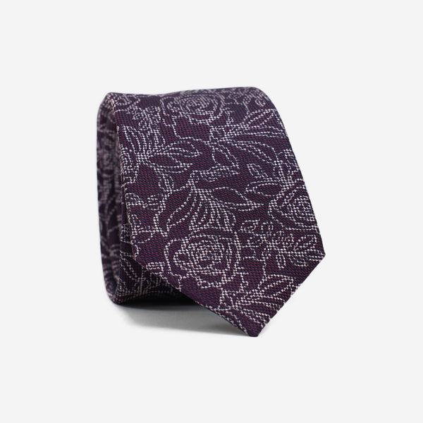 Γραβάτα μεταξωτή στενή σε μπλέ απόχρωση με φλοράλ σχέδιο, σέτ με μαντηλάκι